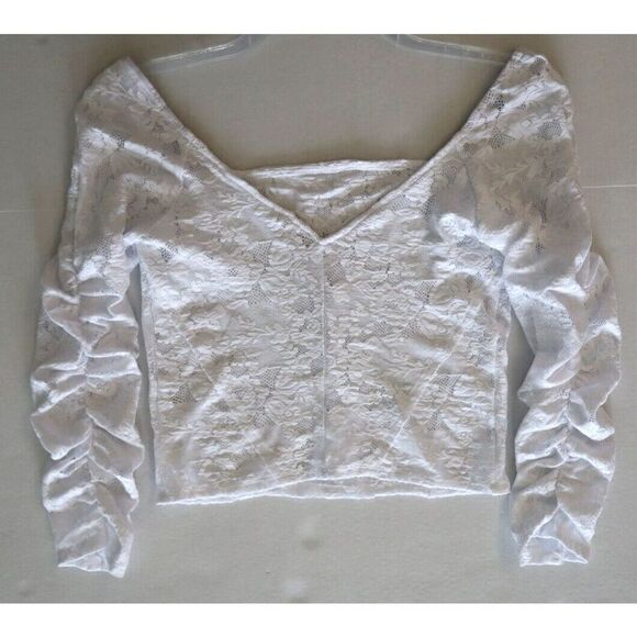 Intimately Free People OB1817155 Women's Sz Small White Floral Lace L/S Crop Top - Picture 7 of 9